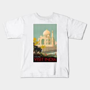 Vintage Travel Poster Visit India The Taj Mahal Kids T-Shirt